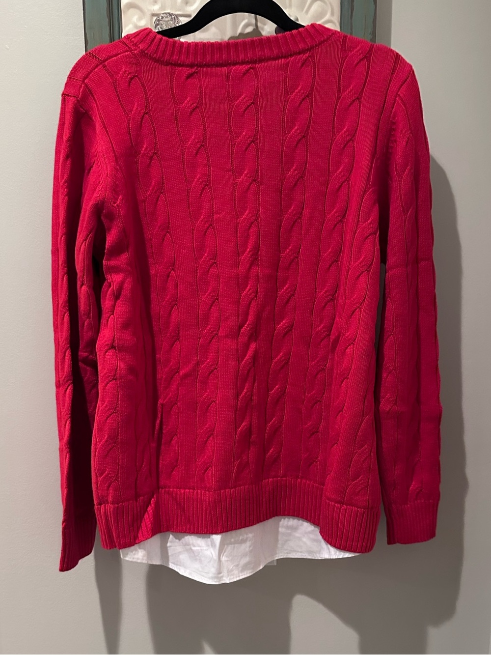 NWT d&Co Adaptive Red Cable Knit Layered Hem Sweater Medium - Picture 6 of 7